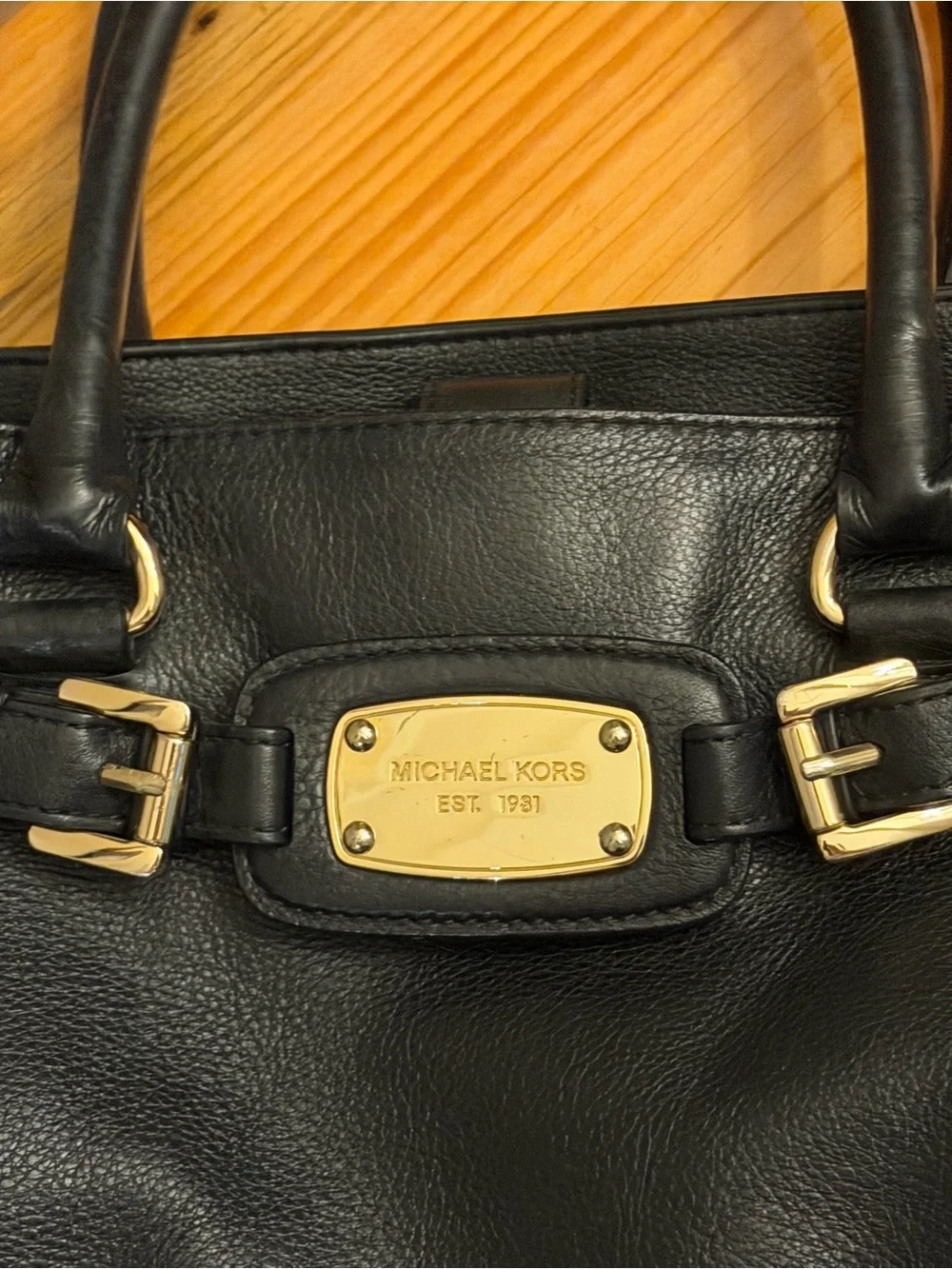 Authentic Michael Kors Black Leather Satchel Handbag / Crossbody Gold Hardware